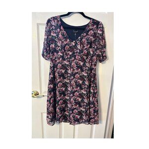 Navy and Pink Floral Cap Sleeve Dress